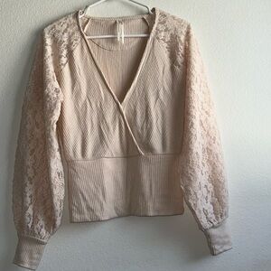 by Anthropologie Lace-Sleeves Sweater Size S - Cream